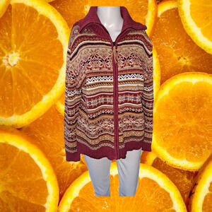 Tiara Red Tan Design Full Zip With Shoulder‎ Pads Size Medium